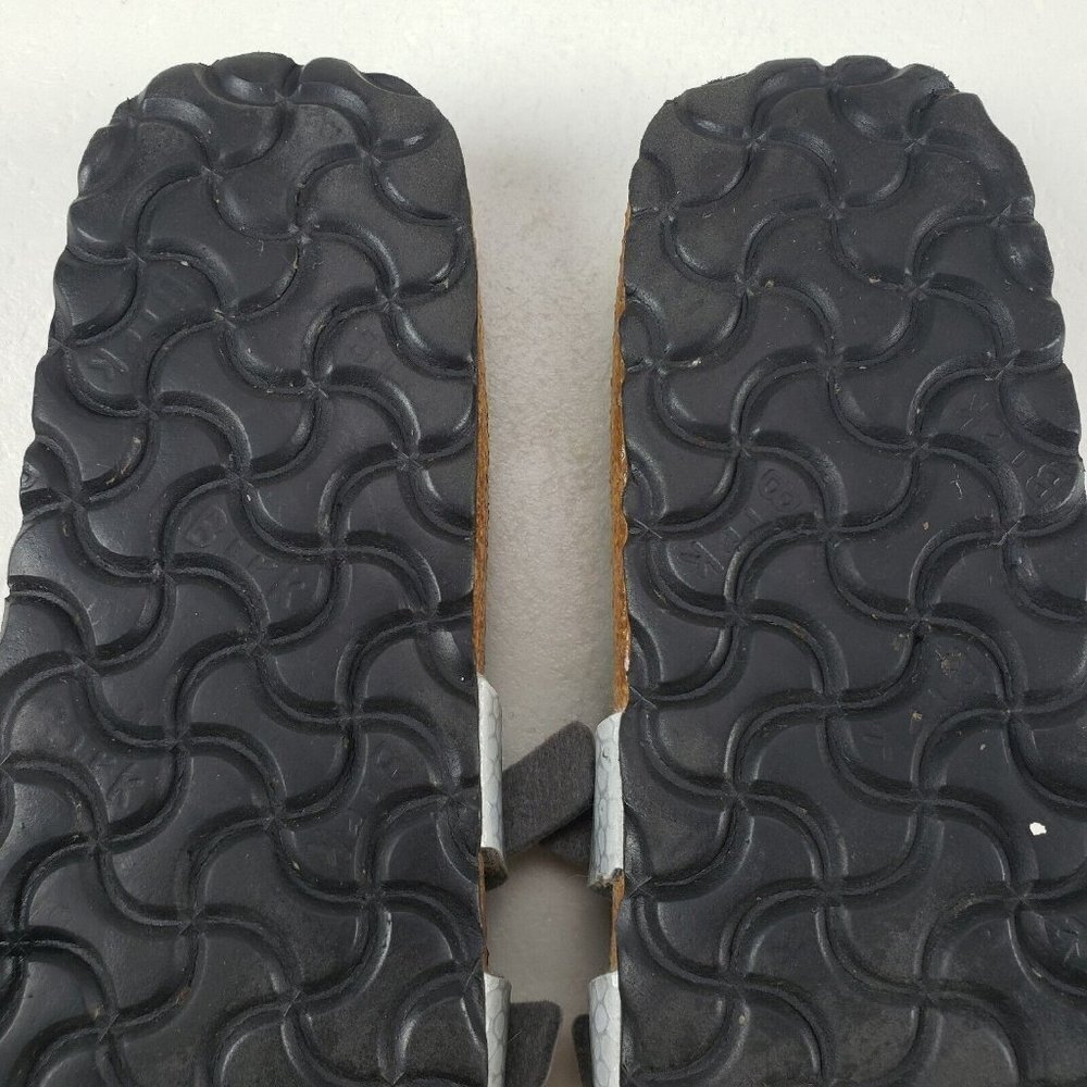 Birkis Birkenstock Metallic Sandals Silver Womens 4-4.5 35 Leather Strappy Slide - Picture 11 of 11